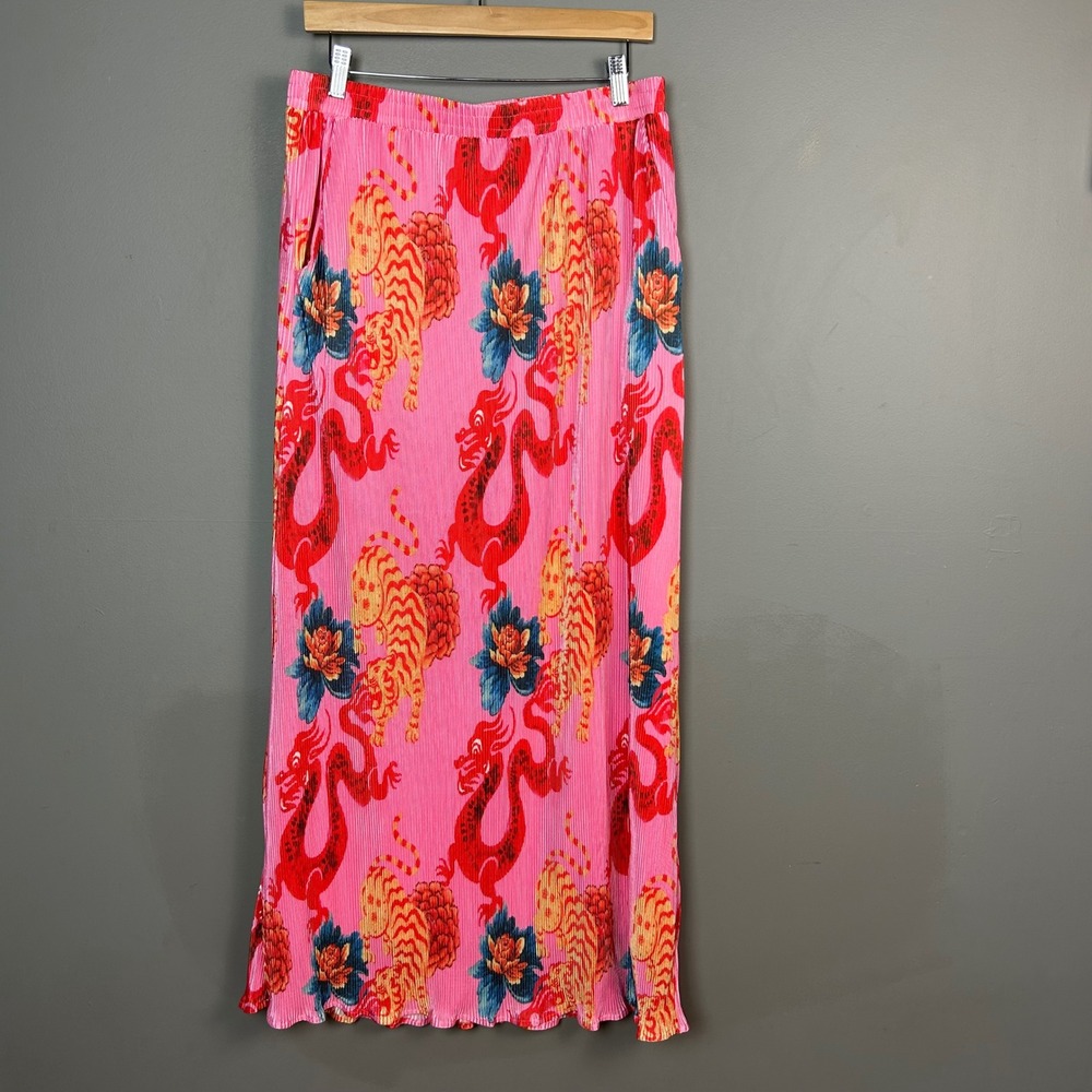 Dressed In Lala Grunge Girl Plisse Asian Maxi Skirt Large Year of the Dragon